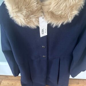 Janie and Jack Navy Teddy Jacket with Faux Fur Collar